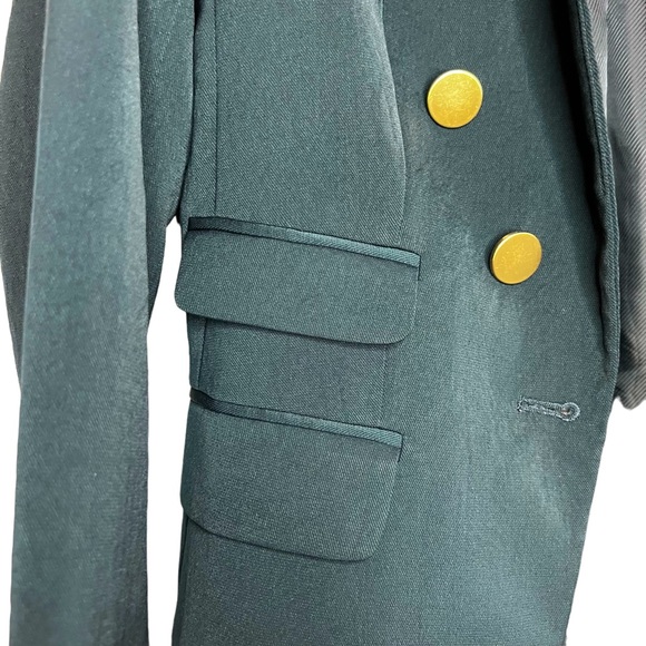 Express Peak Lapel Double Breasted Novelty Button Blazer, Navy Blue, Size 0 - Picture 12 of 14